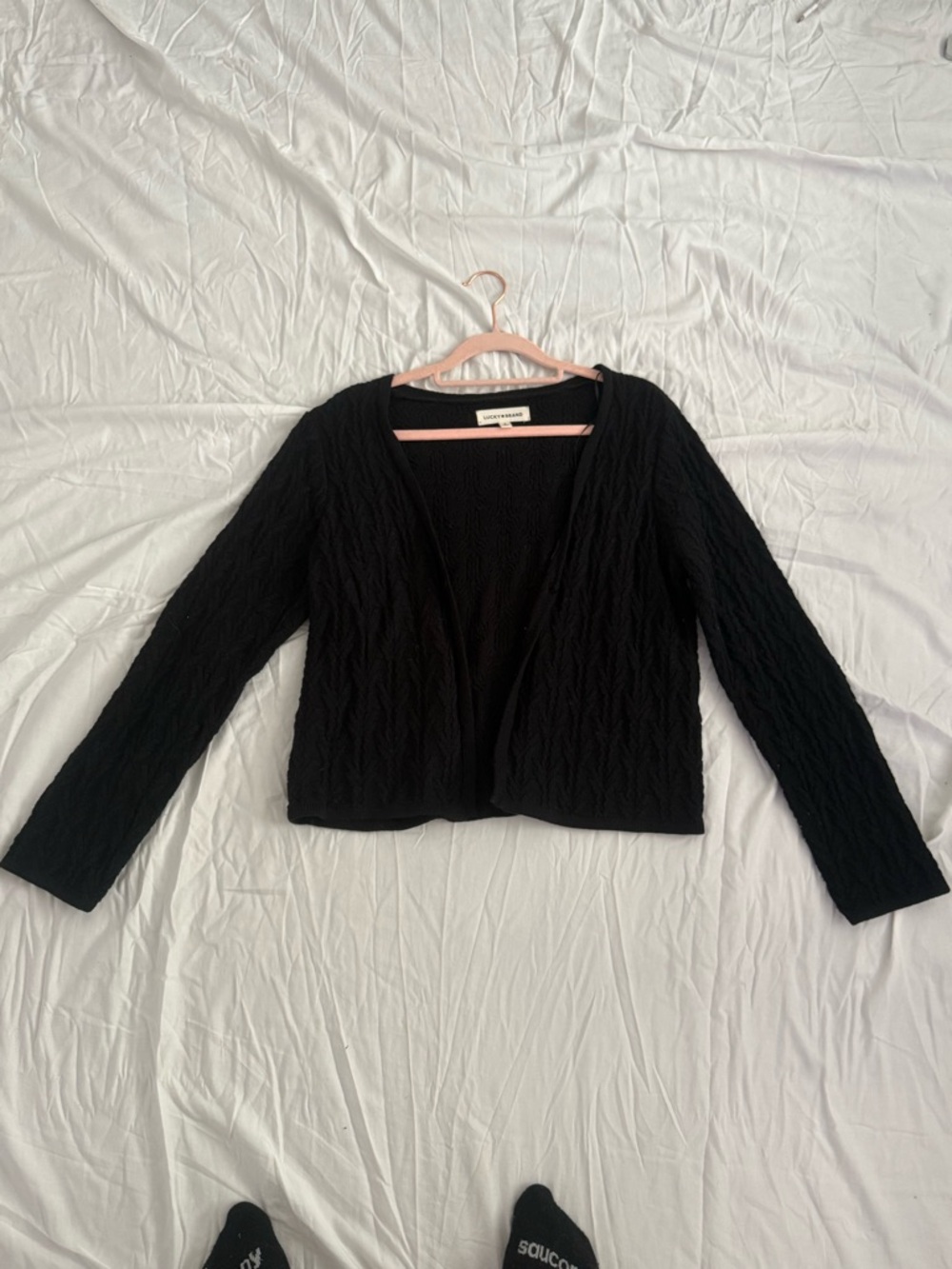 Lucky Brand Black Textured Cropped Cardigan Size S